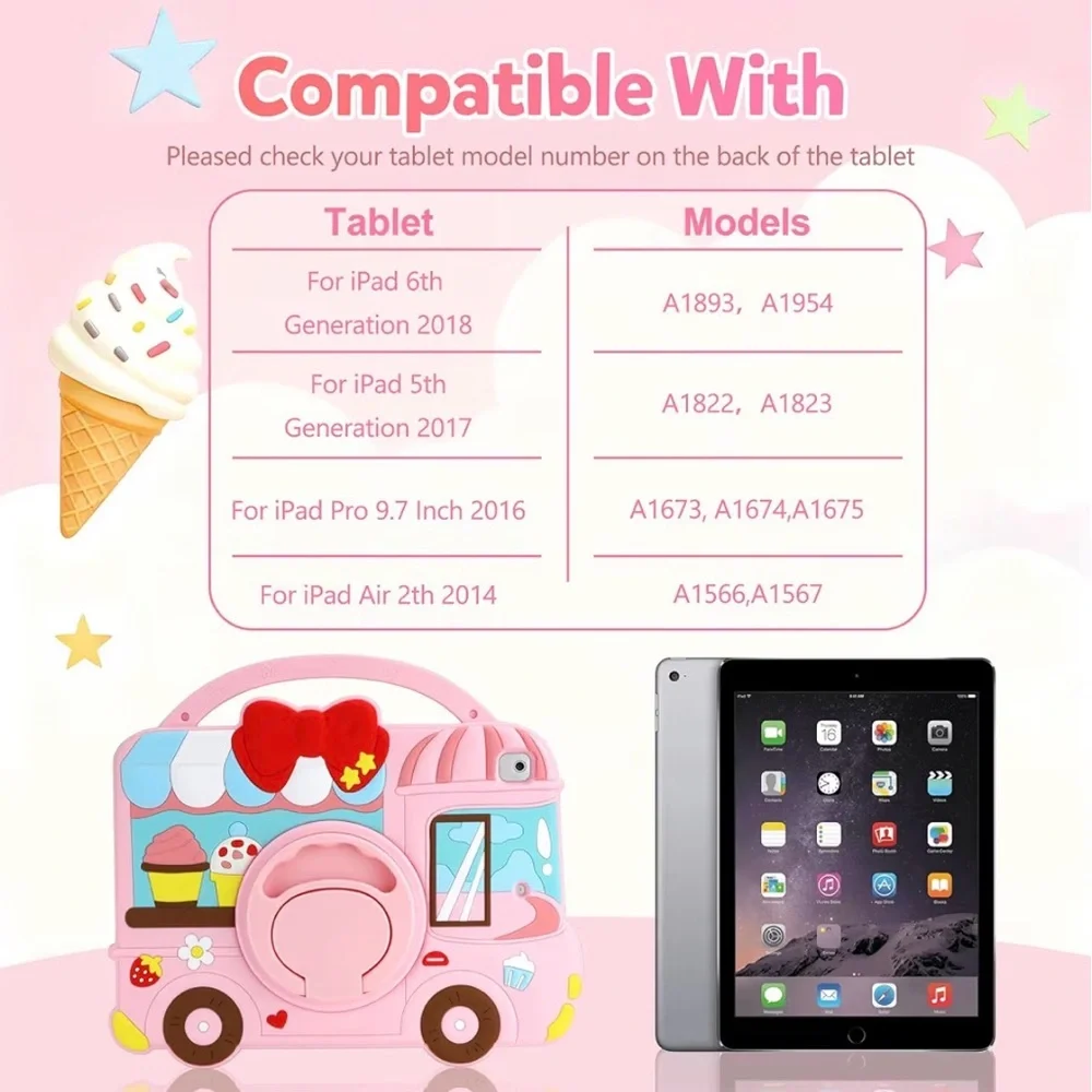 Kids iPad 6th/5th Generation Case Girls Ice Cream Shop NEW